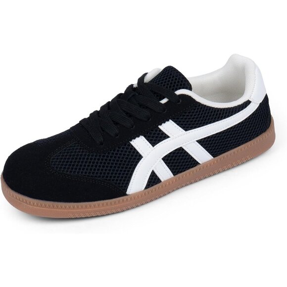 Women's Black Lace Up Non Slip Comfortable Casual Trendy Mesh Sneakers - Picture 4 of 7